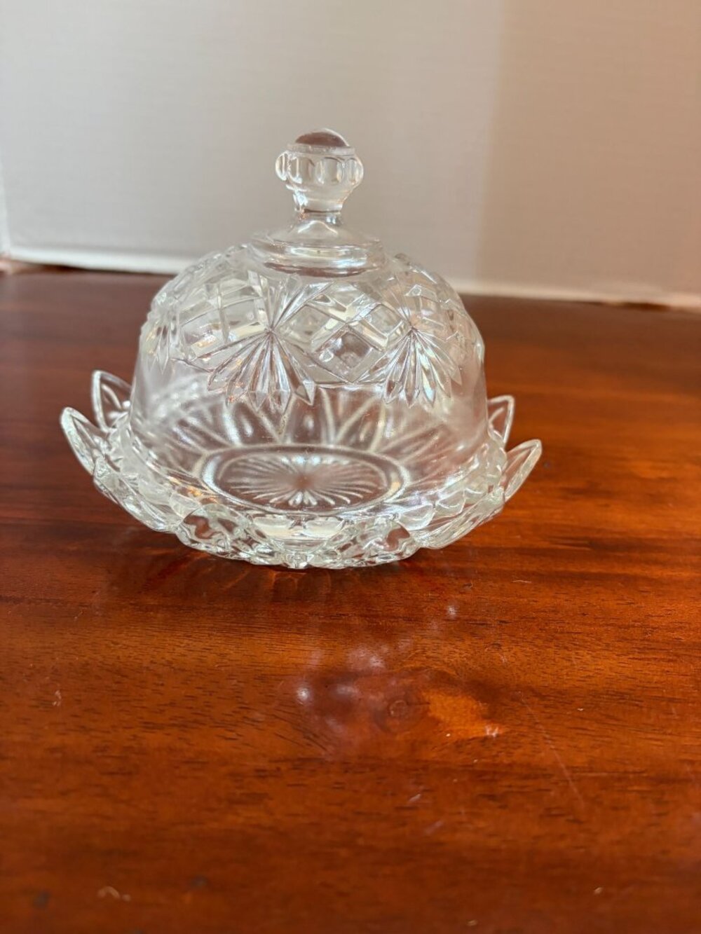 Vintage American Brilliant Clear, Cut Glass Covered, Round Butter Dish, 1960's